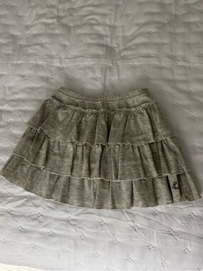 Petit Bateau Girl’s Elastic Waist Gray Tiered Ruffle Skirt